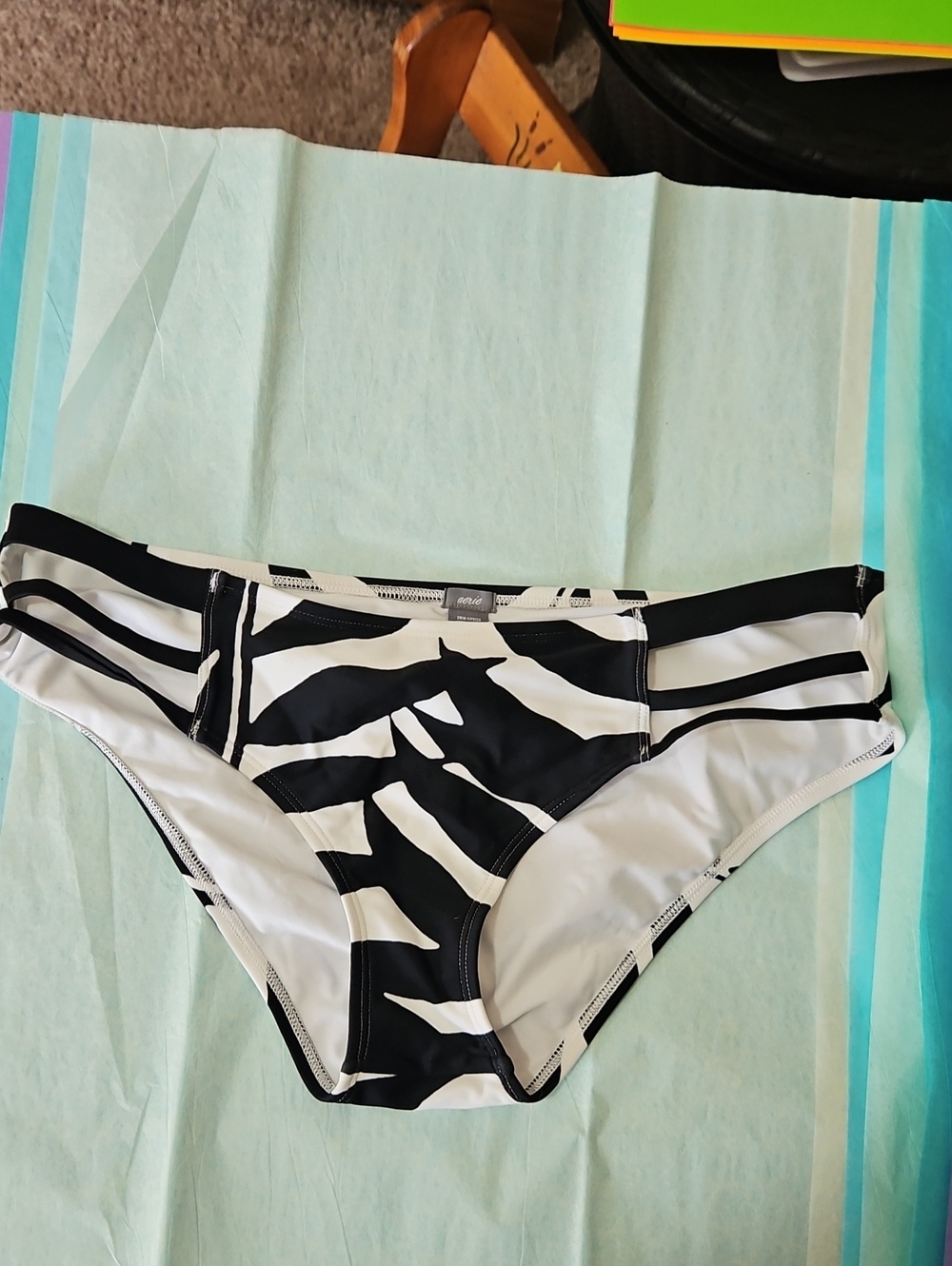 aerie Black and White Animal-Print Bikini Bottoms